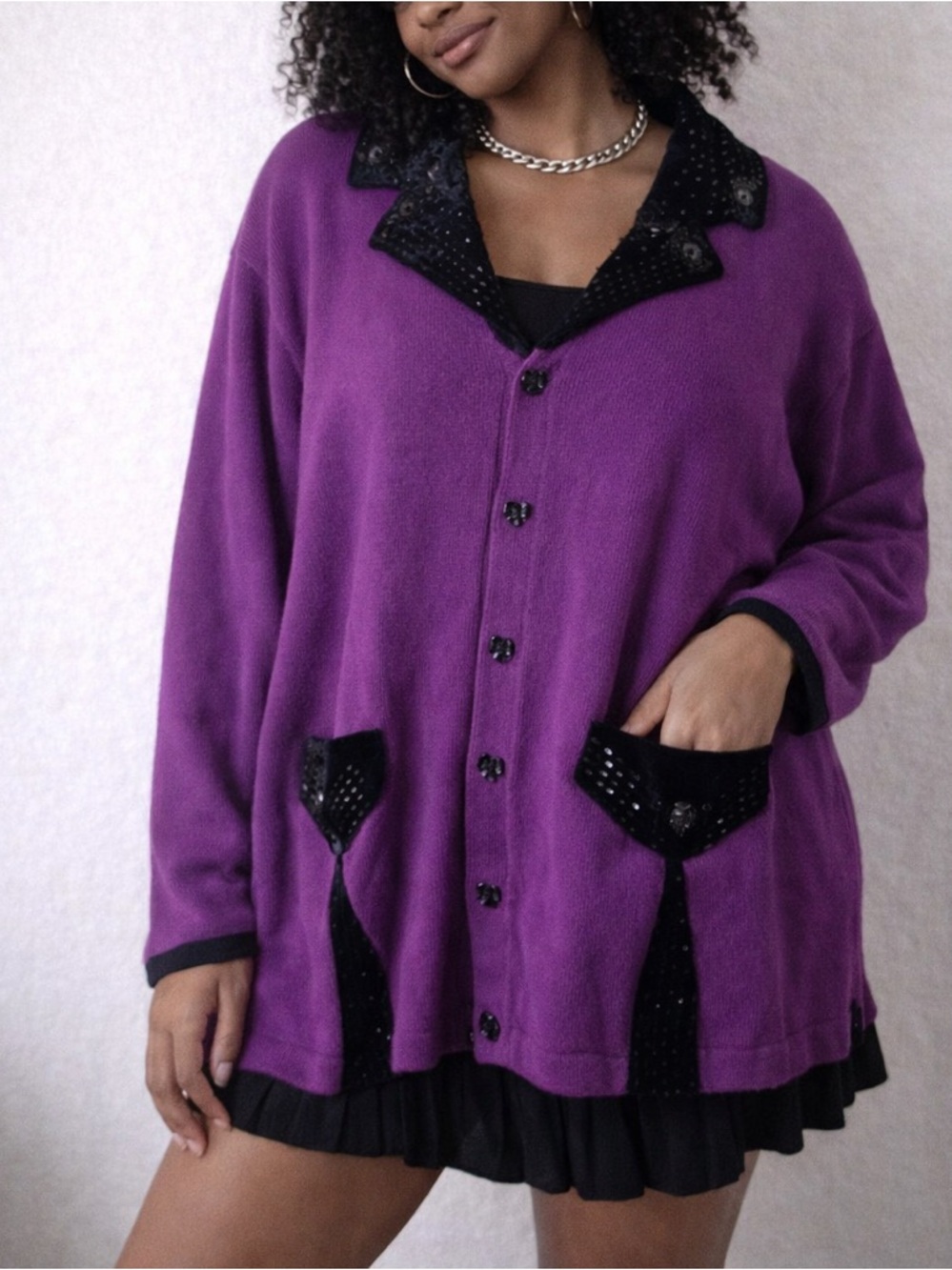 Storybook Knits New Treasures Purple Beaded Velvet‎ Cardigan 3X Glam Night Out